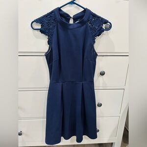 Speechless Midnight Blue Dress with Lace Accents